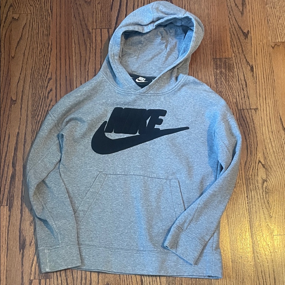 Boys Nike (Large) Light Gray Hoodie with Black Logo